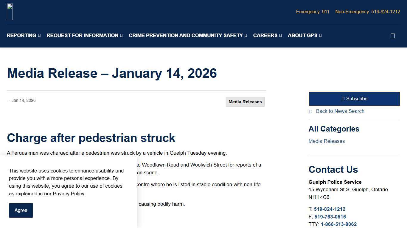 Media Release – January 14, 2026 | Guelph Police Service